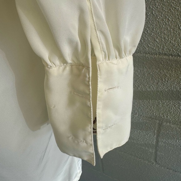 Vtg 80s ERENA By Irene Koenig Ivory Embroidered Pleated Blouse Sz 10 French Cuff - Picture 7 of 9
